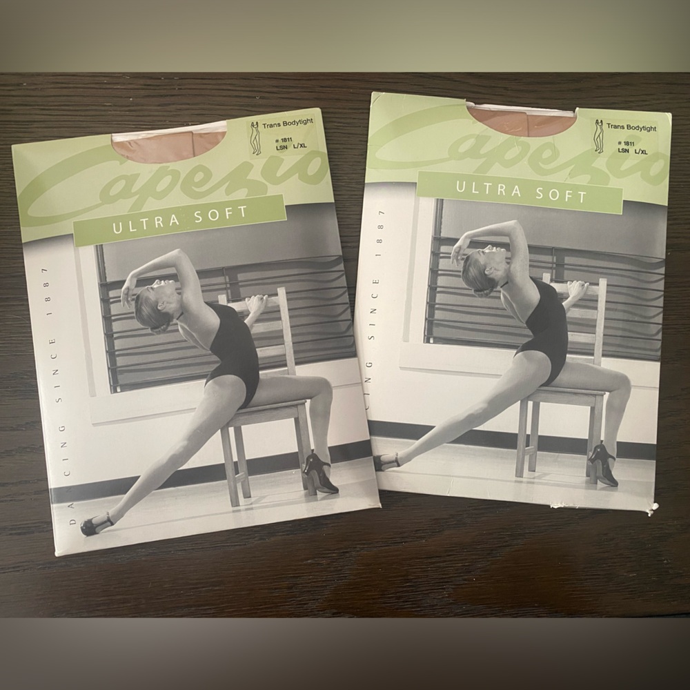NEW Capezio Tan Ultra Soft Transition BODY Tight, clear adjustable straps, L/XL